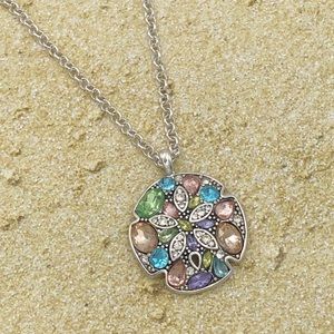 🌼 Sand Dollar Dainty Multicolor Rhinestone Silver Charm Necklace
